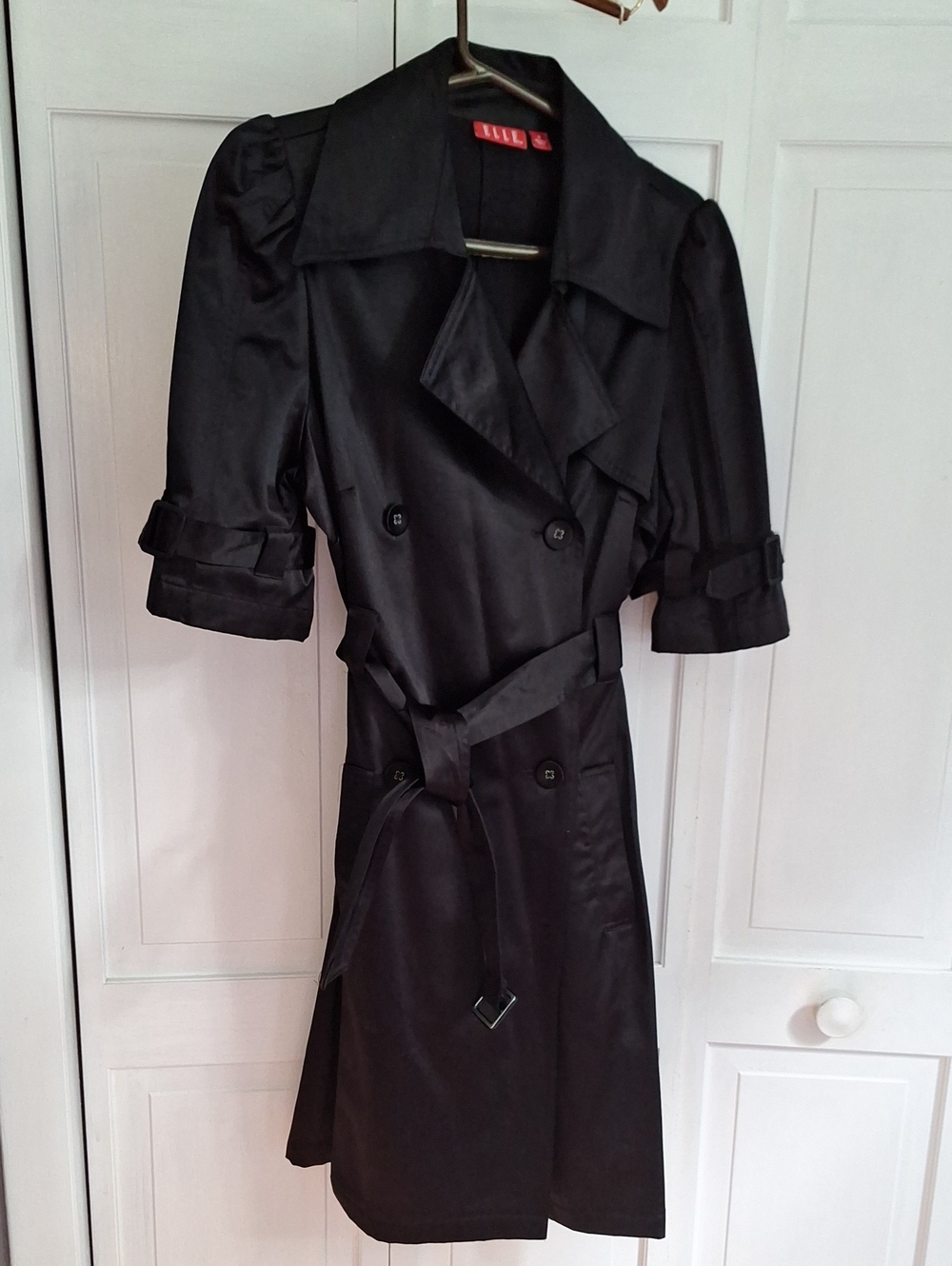 Elle Black Satin-Look Trench with Red Label